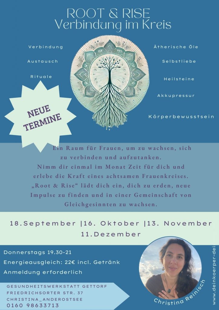 Einladung + Informationen, Christina und ein Baum mit ausgeprägten Wurzeln