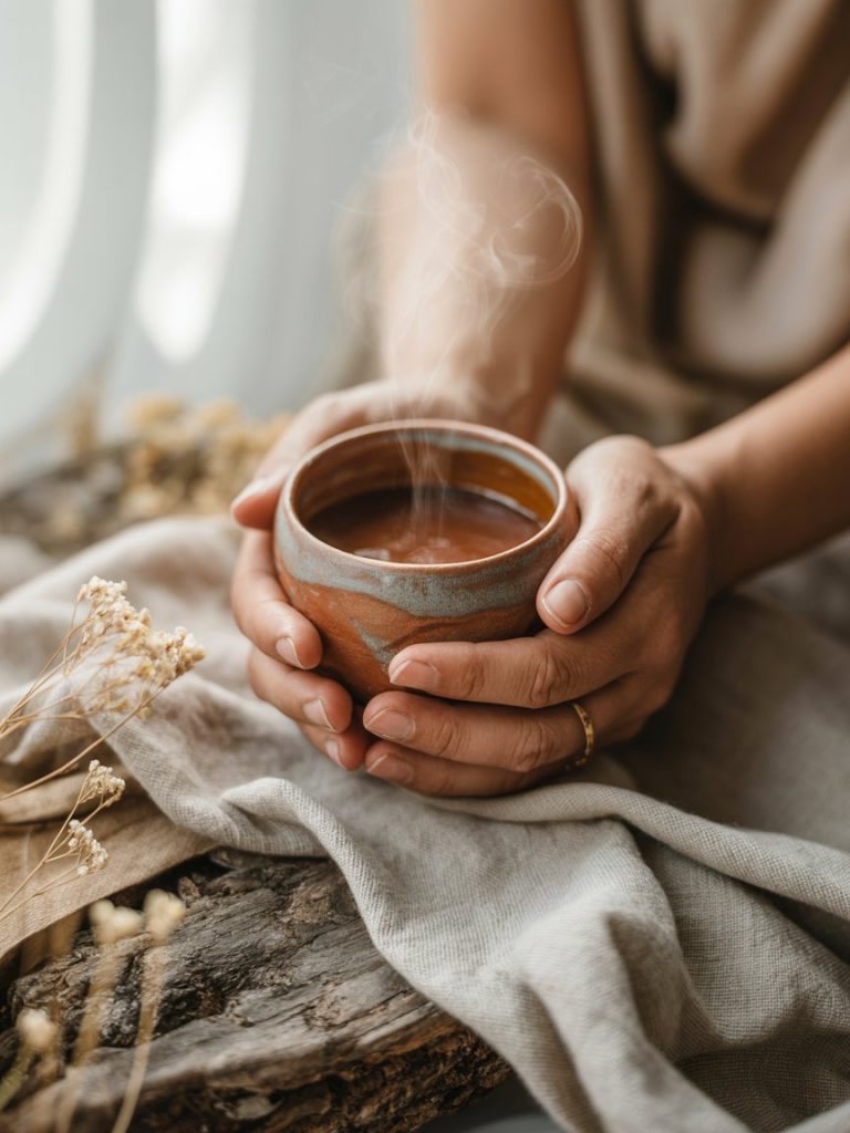 zeremonieller Kakao in Tasse mit Dampf